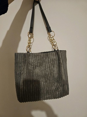 Corduroy shoulder bag new in gray with gold rings