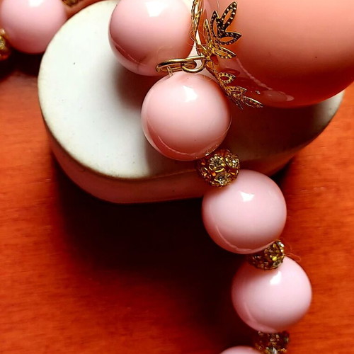 Chunky Statement Necklace like new, pink beads with gold accents