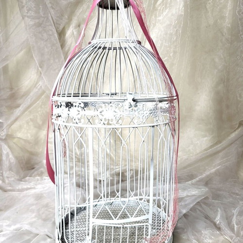 Set of 4 Decorative Birdcages with Metal Stand Like New, Vintage White