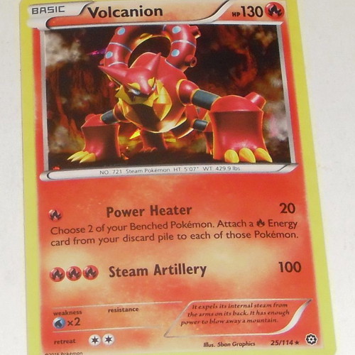 Pokemon Cracked Ice Holo Volcanion 25/114 card used, Steam Siege set