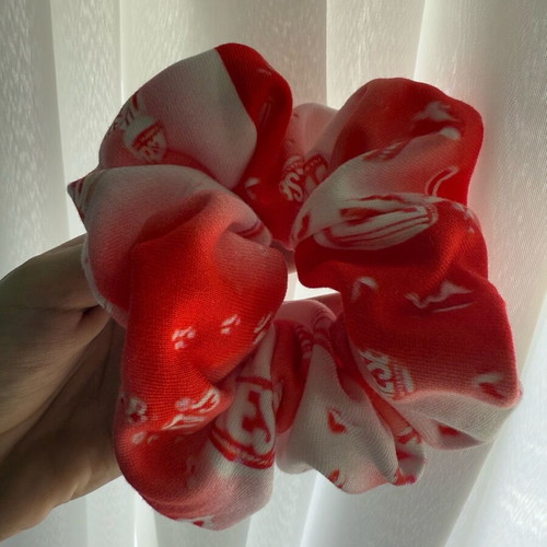 Handmade hair scrunchie new, white and red