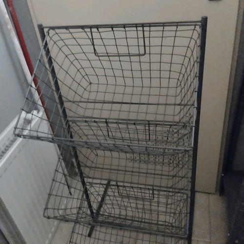 Fruit baskets on floor stand like new, gray with 3 large baskets