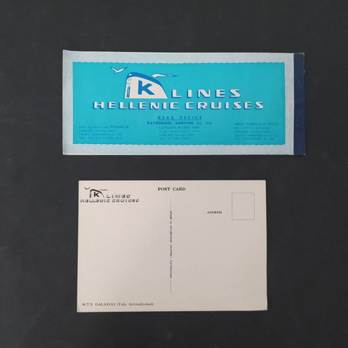 K-LINES Hellenic Cruises 1972 Galaxias ship ticket with postcard