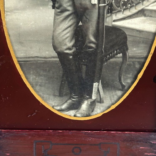 Antique photo of Russian military officer in wooden frame used