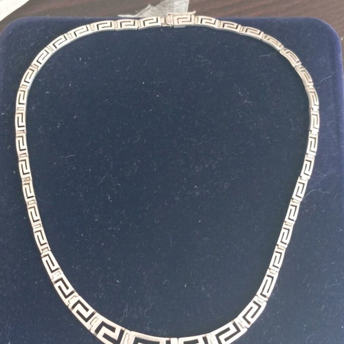 Silver vintage necklace ancient Greek style with meander shape 925