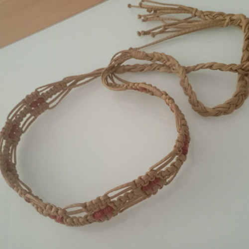 Handmade belt with wooden beads adjustable, like new, beige and red