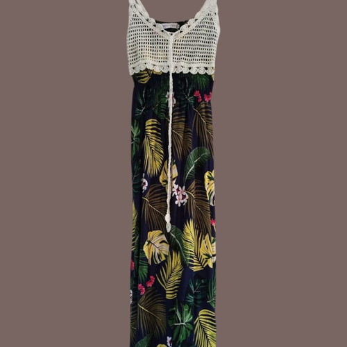 Miss Good boho maxi summer dress with crochet bust and tropical print, size XXL