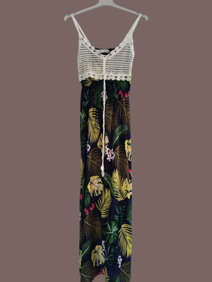 Miss Good boho maxi summer dress with crochet bust & tropical print, size XXL