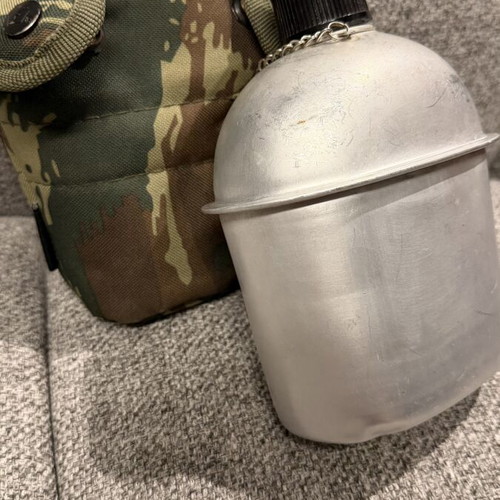 Aluminum military canteen 0.75L with Greek camouflage case, like new