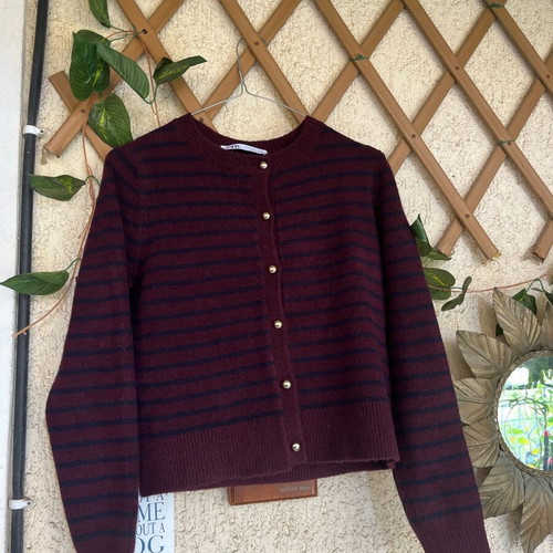 Zara wool women's cardigan like new, size S, blue-bordeaux