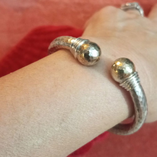 Lalaounis A21 925 750 bracelet used, vintage hammered with 18k gold