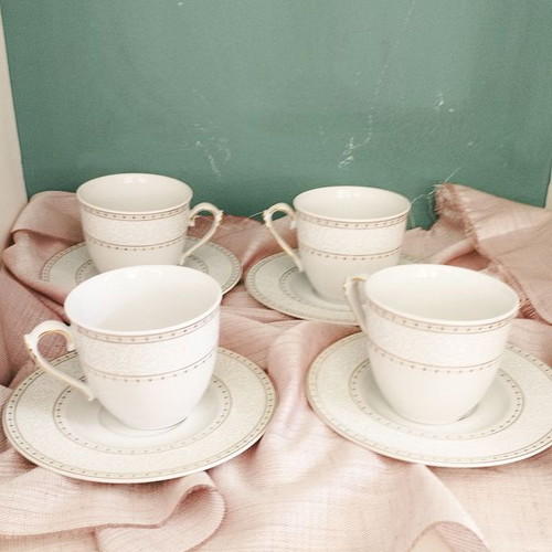 Vintage Mitterteich Bavaria cup set used, 4 pcs, porcelain