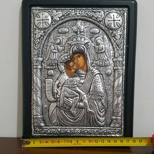 Virgin Mary Brephokratousa Axion Esti icon made of cast metal new