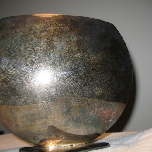 Silver-plated Space-Age vase used, large and heavy from the 70's