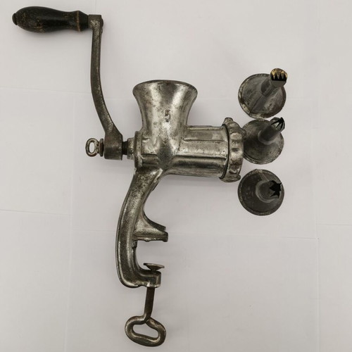 Meat grinder used with 3 vintage cookie attachments from 1950