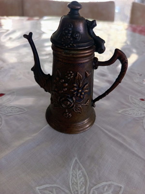 Vintage metal miniature canteen used, decorative collectible 11 cm