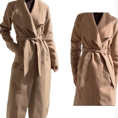 Long Italian trench coat new, camel with belt and multipurpose collar