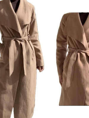 Long Italian trench coat new, camel with belt and multipurpose collar