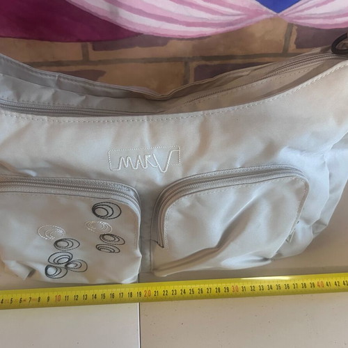 Marv Diaper Bag like new, beige with embroidered circles
