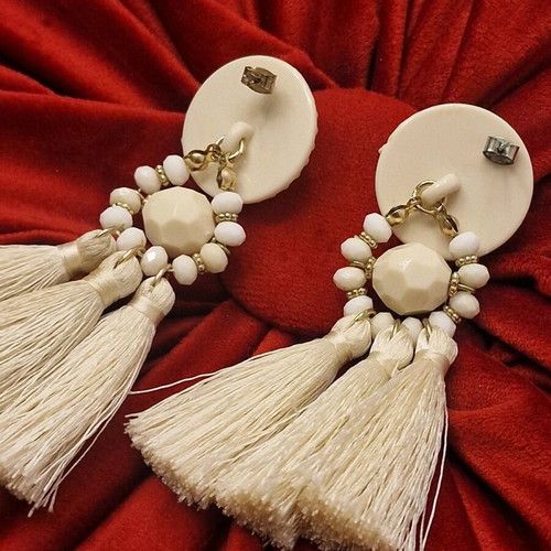 Zara earrings white with beads and tassels like new