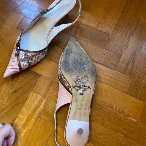 Tsakiris Mallas vintage Y2K coquette heels used, beige and pink