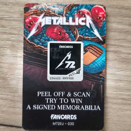 Metallica Fan Card Dublin 21 June 2026 new
