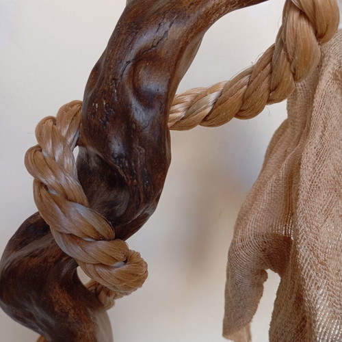 Handmade table lamp with natural driftwood and burlap