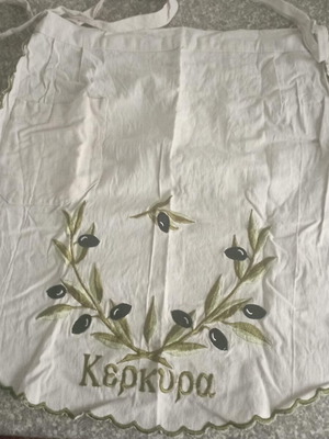 Women's kitchen apron like new, sand color with olive branch embroidery from Corfu
