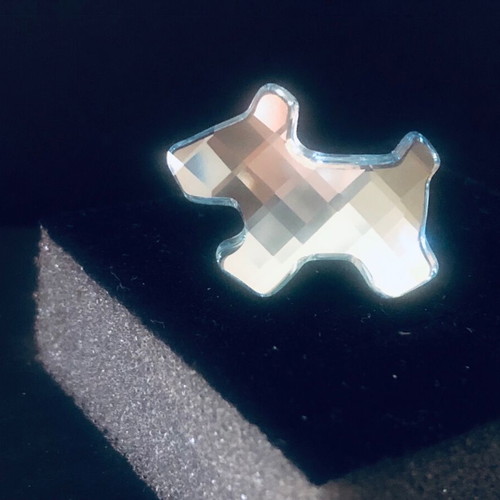 Vintage Swarovski pin shaped like Yorkshire dog, like new, blue-turquoise