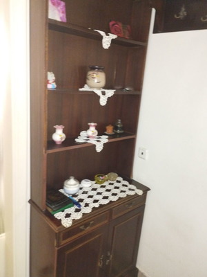 Classic Walnut Hall Cabinet with Shelves and Cupboards used