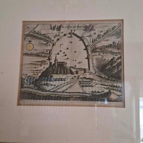Engraving of Coronelli's Athens 1680 used, framed art
