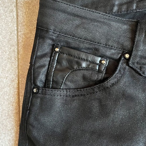 Y2K black low-rise shiny jeans slim straight used, size S