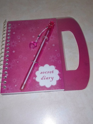 Girls pink notebook with built-in pen, teddy bear and heart new