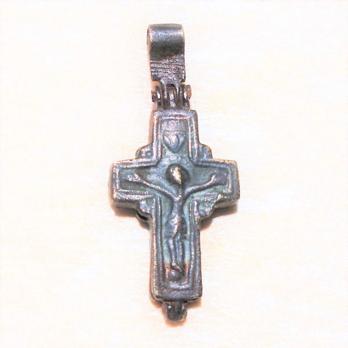 Silver old double-sided cross with case for Holy Wood or Saints' Relic used