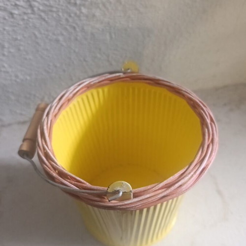 Metal buckets like new with wicker ring and planter function