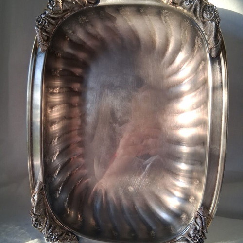 Vintage silver-plated fruit bowl used, baroque design, 37cm