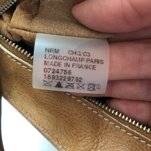 Longchamp shoulder bag used, camel leather with white patent details