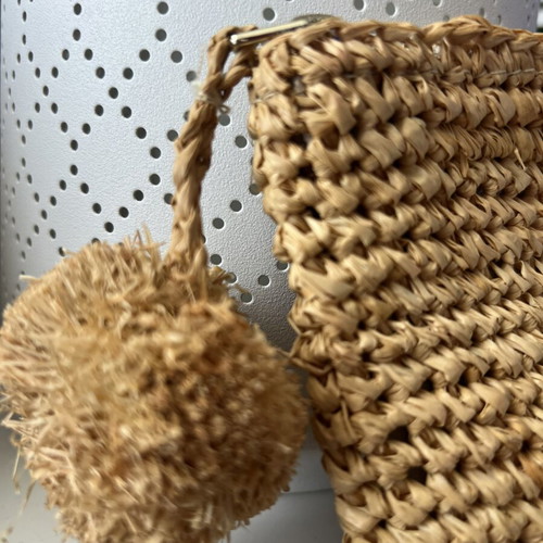 The White Company London Raffia Heart Pouch new, beige and blue