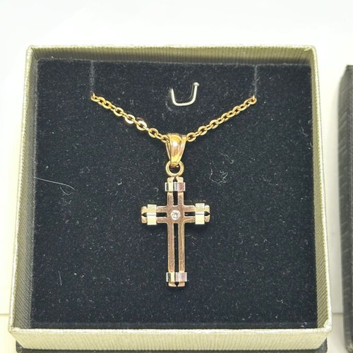 Oxzen steel and zircon cross pendant with chain