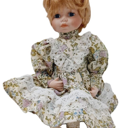 Vinyl doll 33 cm with elastic joints, blonde hair, dress and shoes, like new