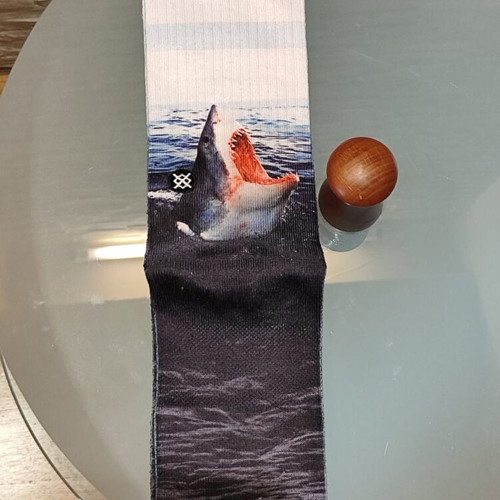 Stance Landlord Crew socks with great white shark design, large 43-46