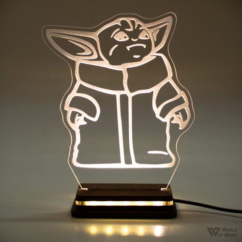 Star Wars Baby Yoda LED lamp new with wooden base and plexiglass