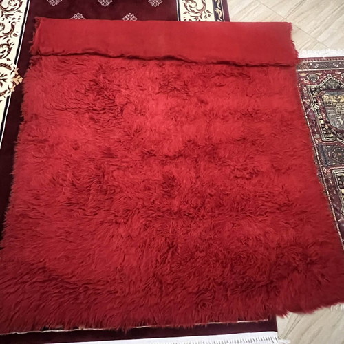 Wool flokati rug used, red 1.90x2.40 meters