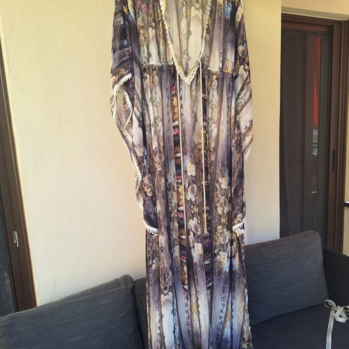Maxi caftan dress Shine 2gether like new, size S-M, beige and purple