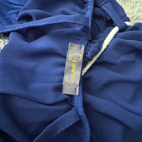 Blue jumpsuit size S like new with white knit and belt Owtwo