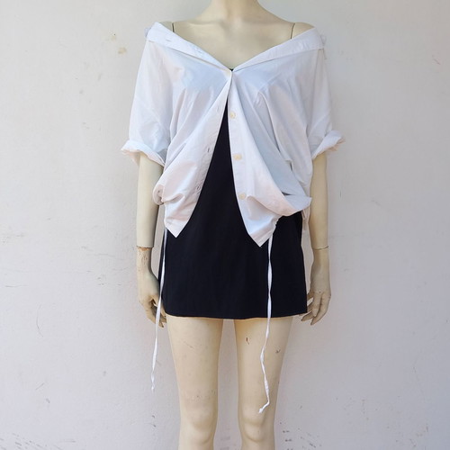 Oversize white shirt used with drawstring detail