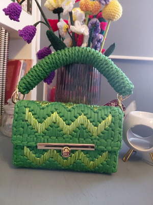 Handmade plastic canvas bag with lining