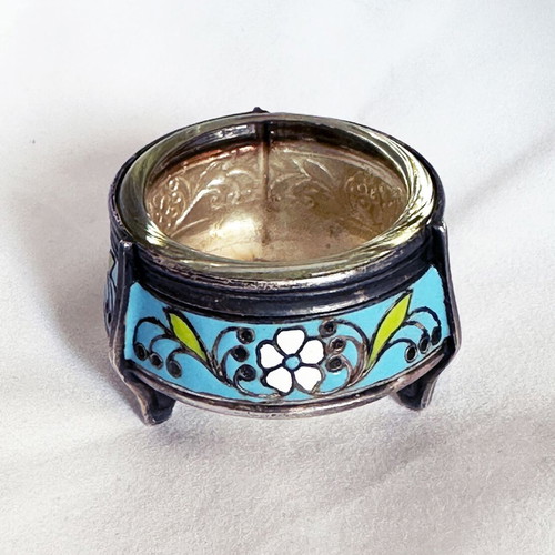 Bowls for caviar or salt used, handmade enamel Hommet 1950s