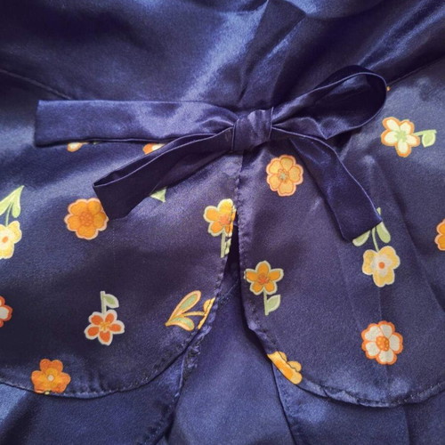 Retro satin robe and nightgown set in dark blue with floral pattern like new