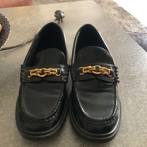 Mango loafers used black shiny leather size 39